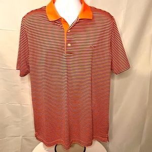 Greg Norman Striped Polo
Men's Salmon &
Navy Stripes Play Dry Golf
Shirt